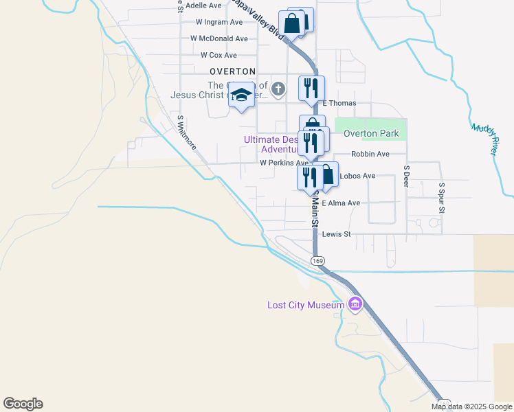 map of restaurants, bars, coffee shops, grocery stores, and more near South Andersen Street in Moapa Valley