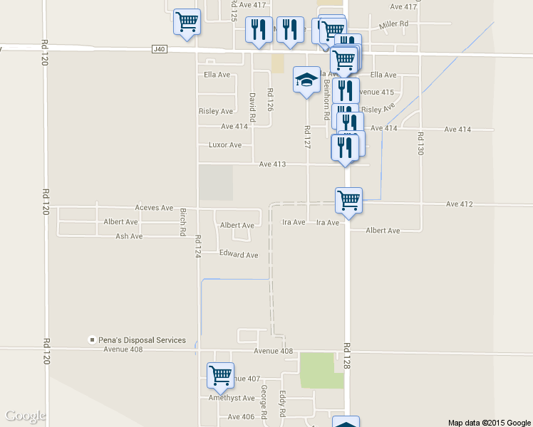 map of restaurants, bars, coffee shops, grocery stores, and more near 41164 David Rd in Orosi