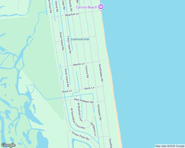 map of restaurants, bars, coffee shops, grocery stores, and more near 2314 Sandpiper Road in Corolla