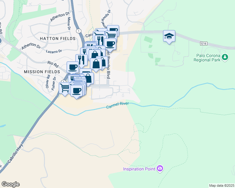map of restaurants, bars, coffee shops, grocery stores, and more near 4000 Rio Road in Carmel