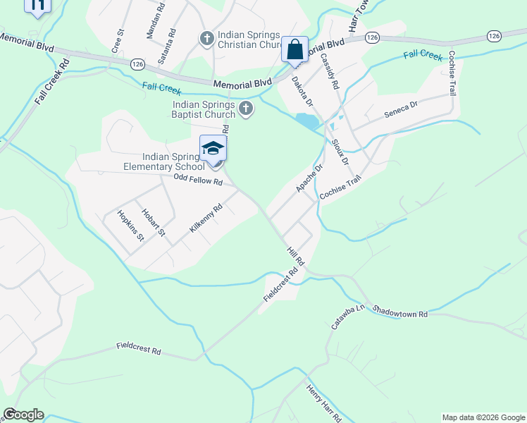 map of restaurants, bars, coffee shops, grocery stores, and more near Hill Road in Blountville