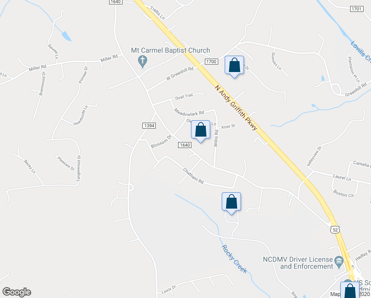 map of restaurants, bars, coffee shops, grocery stores, and more near 1725 Fancy Gap Road in Mount Airy
