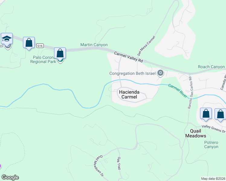 map of restaurants, bars, coffee shops, grocery stores, and more near 181 Hacienda Carmel in Carmel