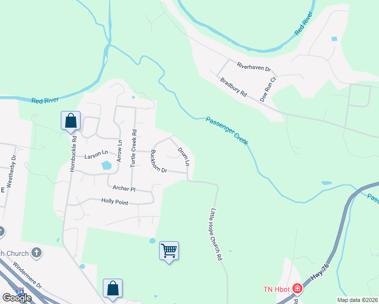 map of restaurants, bars, coffee shops, grocery stores, and more near 934 Drum Lane in Clarksville