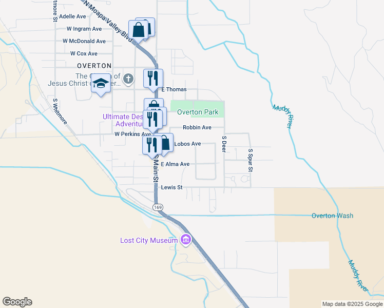 map of restaurants, bars, coffee shops, grocery stores, and more near in Moapa Valley
