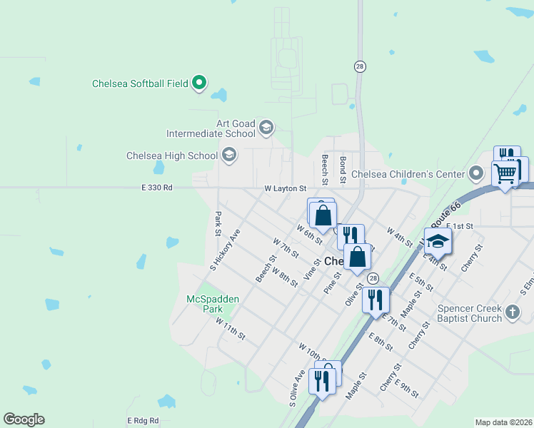 map of restaurants, bars, coffee shops, grocery stores, and more near 621 West 6th Street in Chelsea