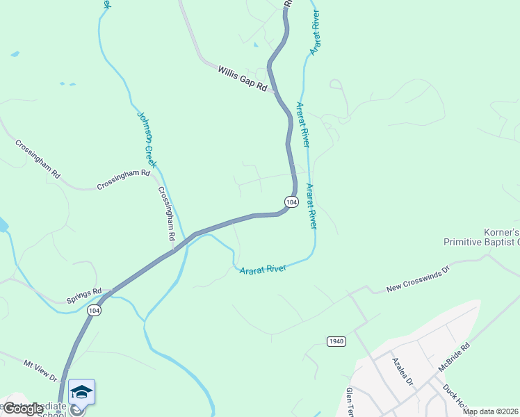 map of restaurants, bars, coffee shops, grocery stores, and more near 2675 Riverside Drive in Mount Airy