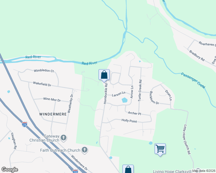 map of restaurants, bars, coffee shops, grocery stores, and more near 861 Hornbuckle Road in Clarksville
