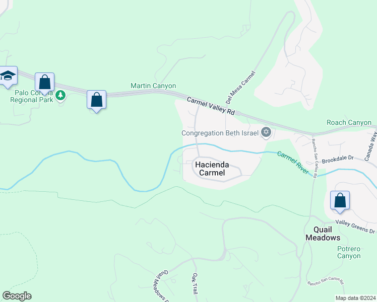 map of restaurants, bars, coffee shops, grocery stores, and more near 163 Hacienda Carmel in Carmel