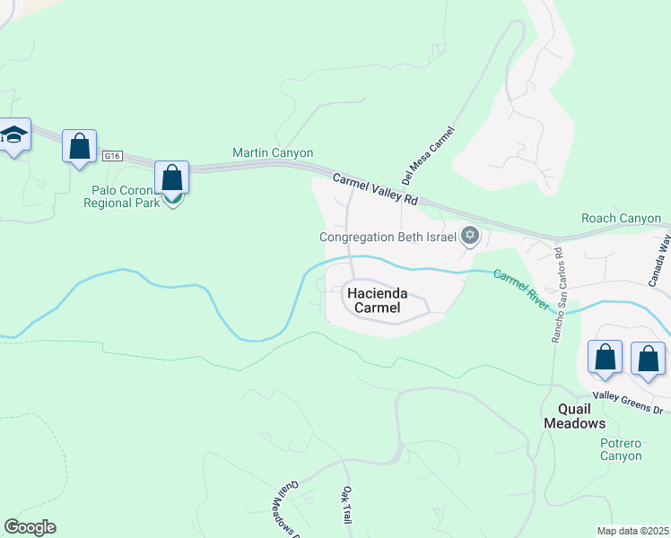 map of restaurants, bars, coffee shops, grocery stores, and more near 163 Hacienda Carmel in Carmel