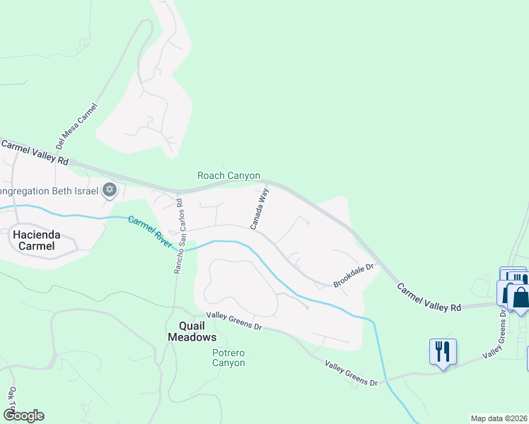 map of restaurants, bars, coffee shops, grocery stores, and more near 26595 Canada Way in Carmel-by-the-Sea