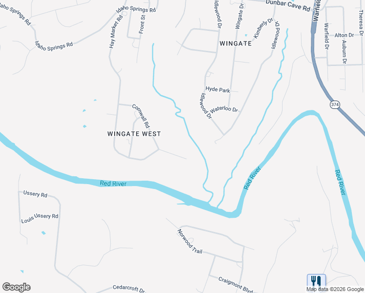 map of restaurants, bars, coffee shops, grocery stores, and more near 659 Cornwall Road in Clarksville