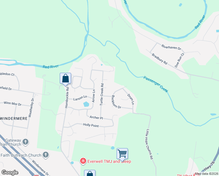 map of restaurants, bars, coffee shops, grocery stores, and more near 824 Buckhorn Drive in Clarksville
