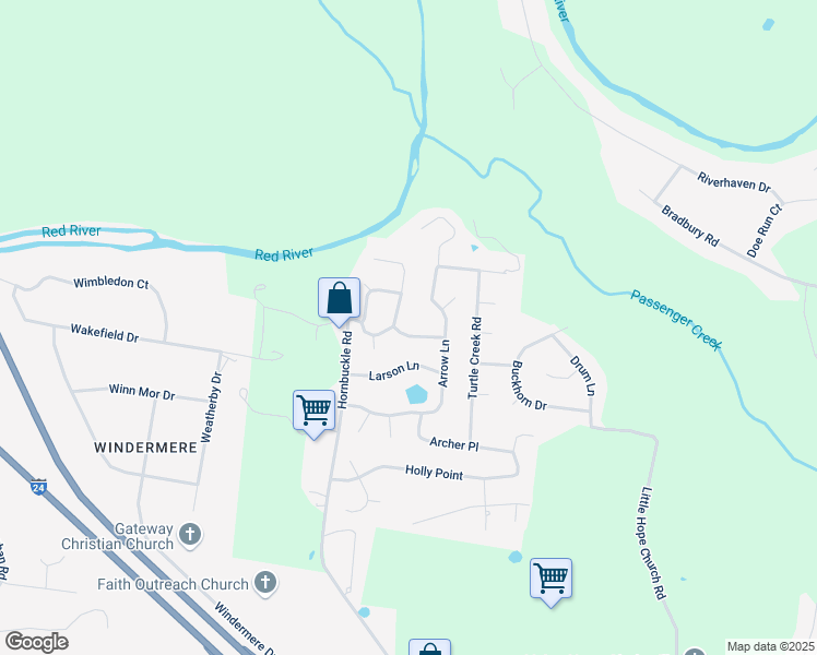 map of restaurants, bars, coffee shops, grocery stores, and more near 3112 Buckshot Drive in Clarksville
