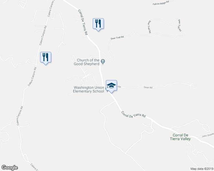 map of restaurants, bars, coffee shops, grocery stores, and more near 305 Corral De Tierra Road in Salinas