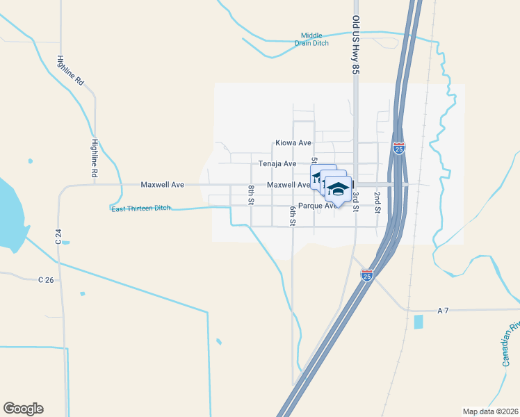 map of restaurants, bars, coffee shops, grocery stores, and more near 8th Street in Maxwell