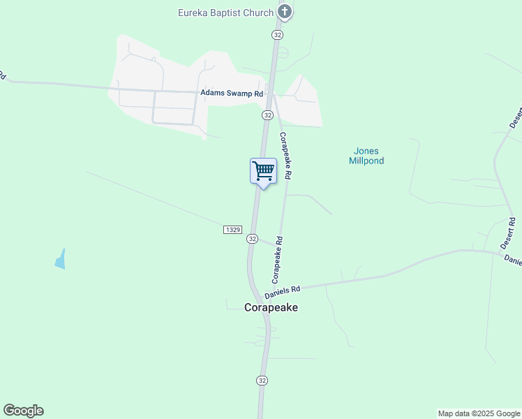map of restaurants, bars, coffee shops, grocery stores, and more near 1469 North Carolina 32 in Corapeake