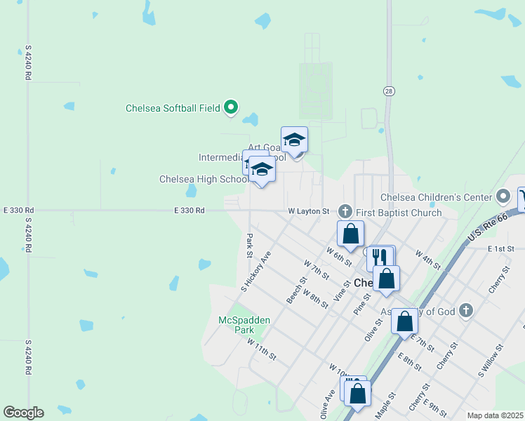 map of restaurants, bars, coffee shops, grocery stores, and more near 801 West 6th Street in Chelsea
