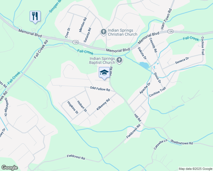 map of restaurants, bars, coffee shops, grocery stores, and more near 333 Hill Road in Kingsport