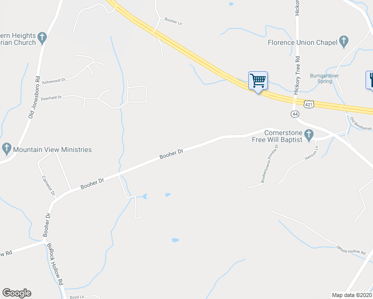 map of restaurants, bars, coffee shops, grocery stores, and more near 537 Booher Drive in Bristol