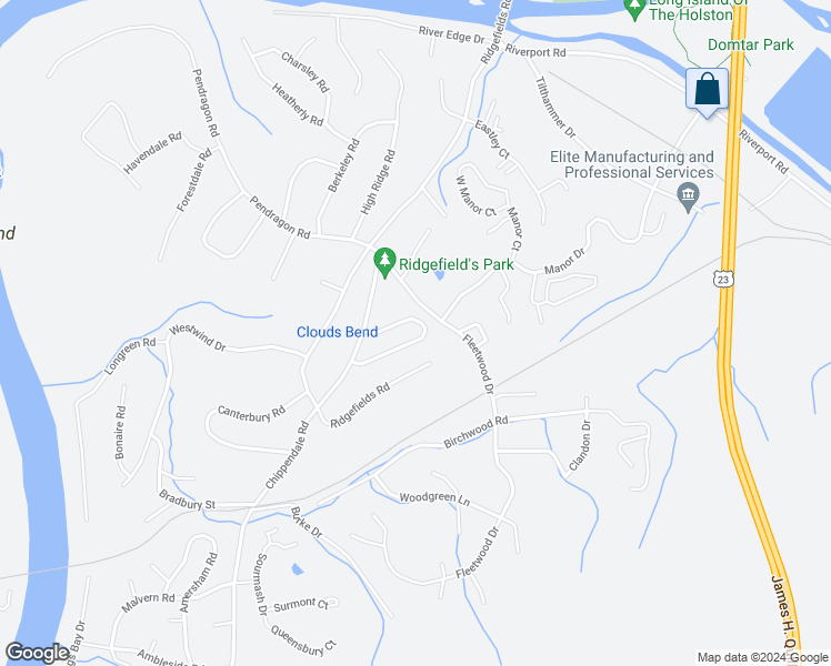 map of restaurants, bars, coffee shops, grocery stores, and more near 136 Chippendale Square in Kingsport