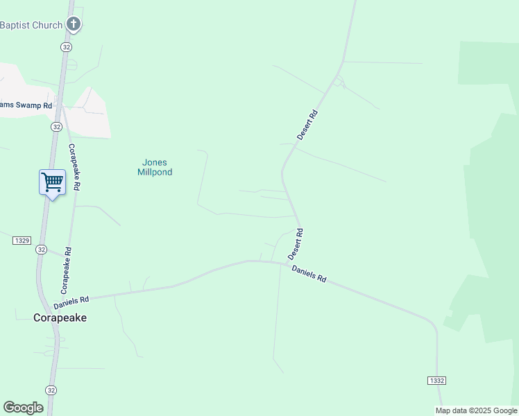 map of restaurants, bars, coffee shops, grocery stores, and more near 19 Mill Run Road in Corapeake