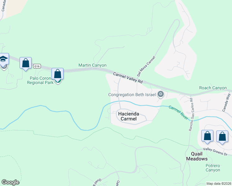 map of restaurants, bars, coffee shops, grocery stores, and more near 26450 Vía Mallorca in Carmel