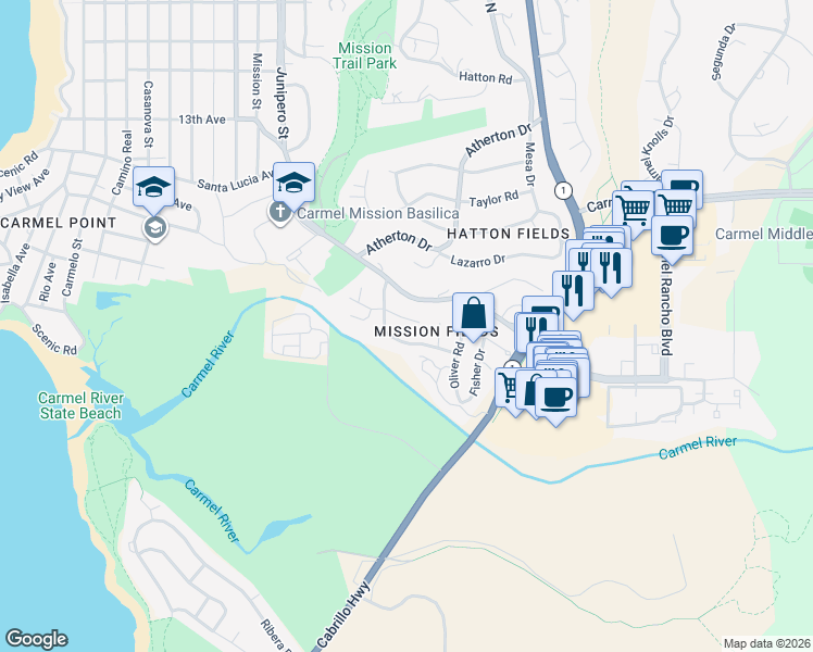 map of restaurants, bars, coffee shops, grocery stores, and more near 3308 Sycamore Place in Carmel