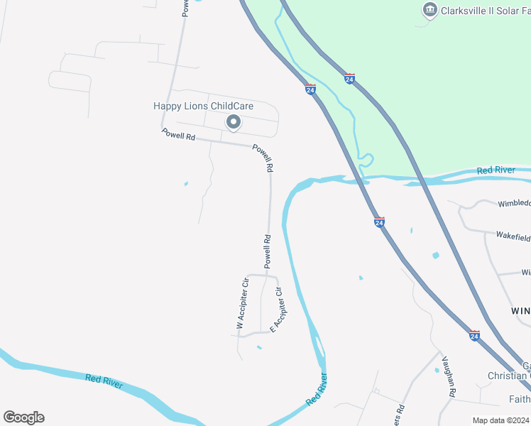map of restaurants, bars, coffee shops, grocery stores, and more near 2124 Powell Road in Clarksville
