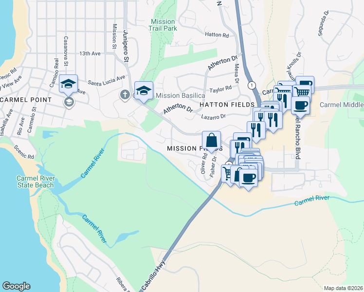 map of restaurants, bars, coffee shops, grocery stores, and more near 3308 Sycamore Place in Carmel