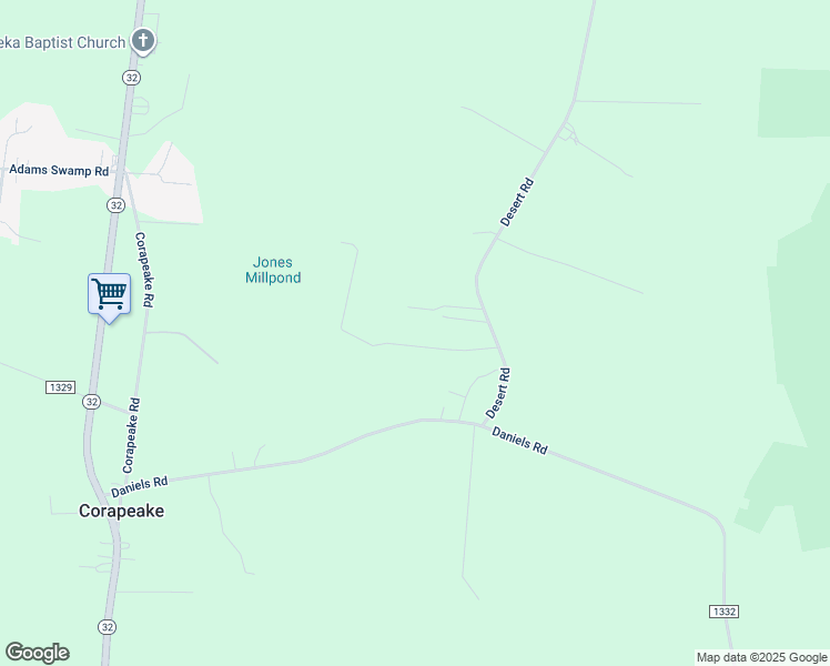map of restaurants, bars, coffee shops, grocery stores, and more near 35 Mill Run Road in Corapeake