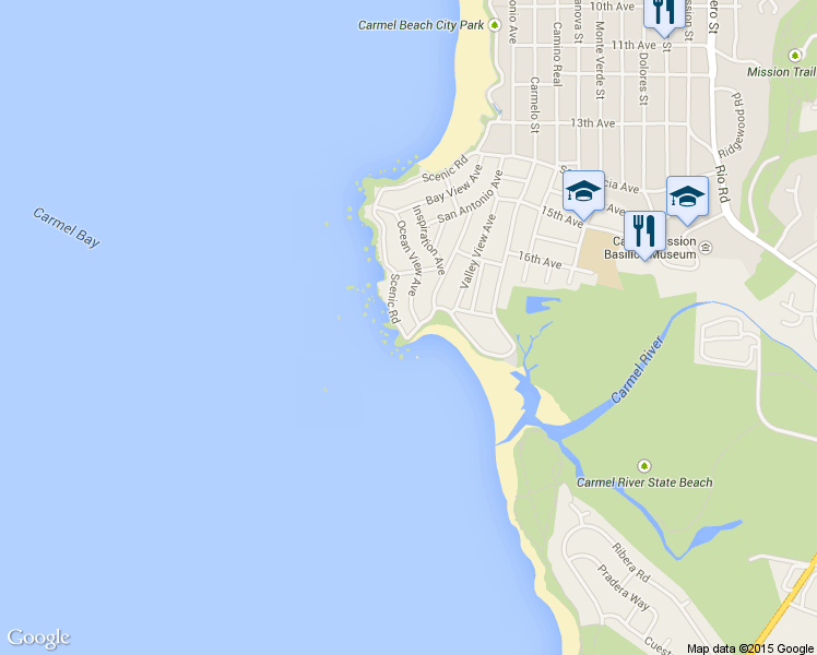 map of restaurants, bars, coffee shops, grocery stores, and more near 26398 Ocean View Avenue in Carmel-by-the-Sea