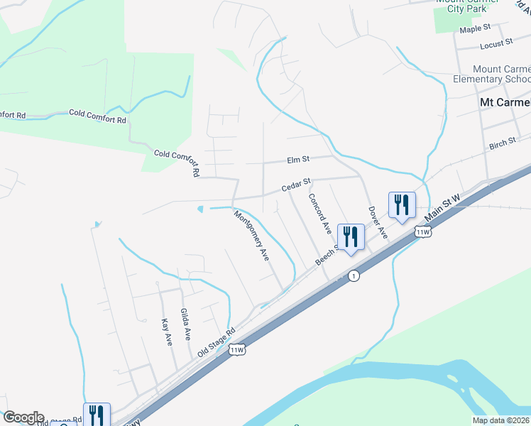 map of restaurants, bars, coffee shops, grocery stores, and more near 252 Asheville Avenue in Mount Carmel