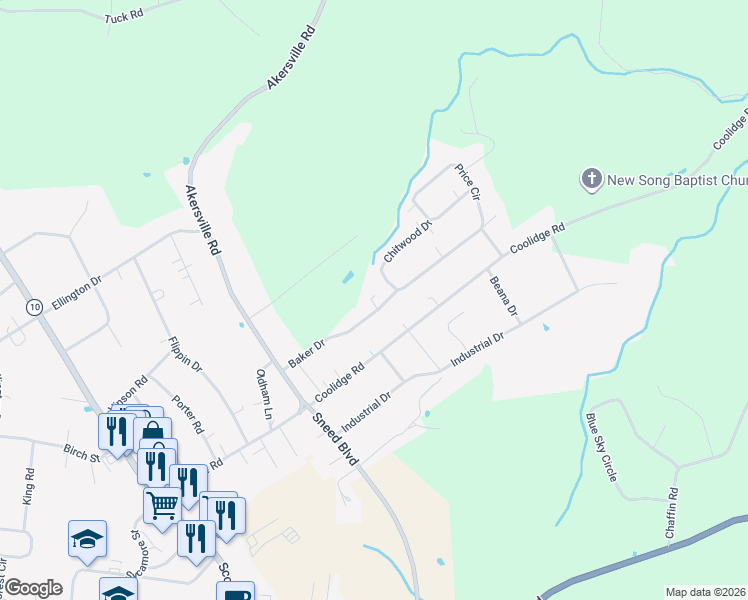 map of restaurants, bars, coffee shops, grocery stores, and more near 623 Baker Drive in Lafayette