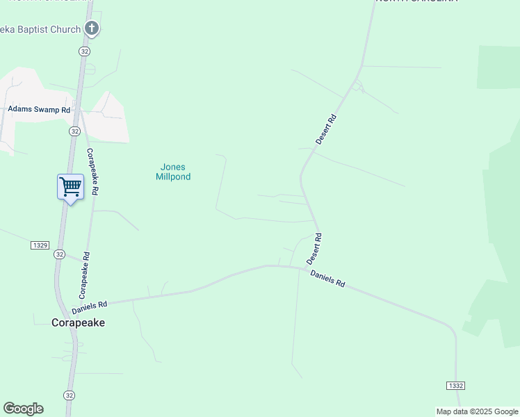 map of restaurants, bars, coffee shops, grocery stores, and more near 35 Mill Run Road in Corapeake