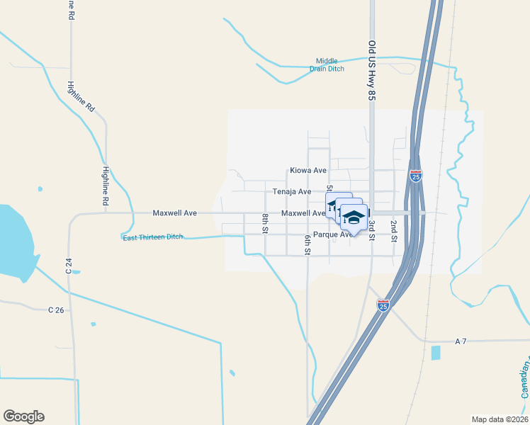 map of restaurants, bars, coffee shops, grocery stores, and more near 8th Street in Maxwell