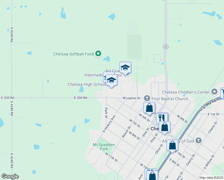 map of restaurants, bars, coffee shops, grocery stores, and more near 801 West 6th Street in Chelsea