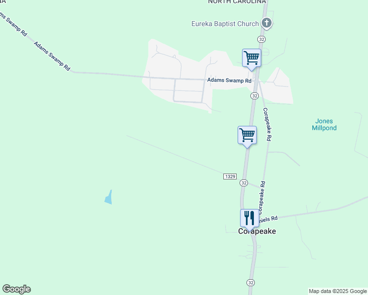 map of restaurants, bars, coffee shops, grocery stores, and more near 81 Knight Lane in Corapeake