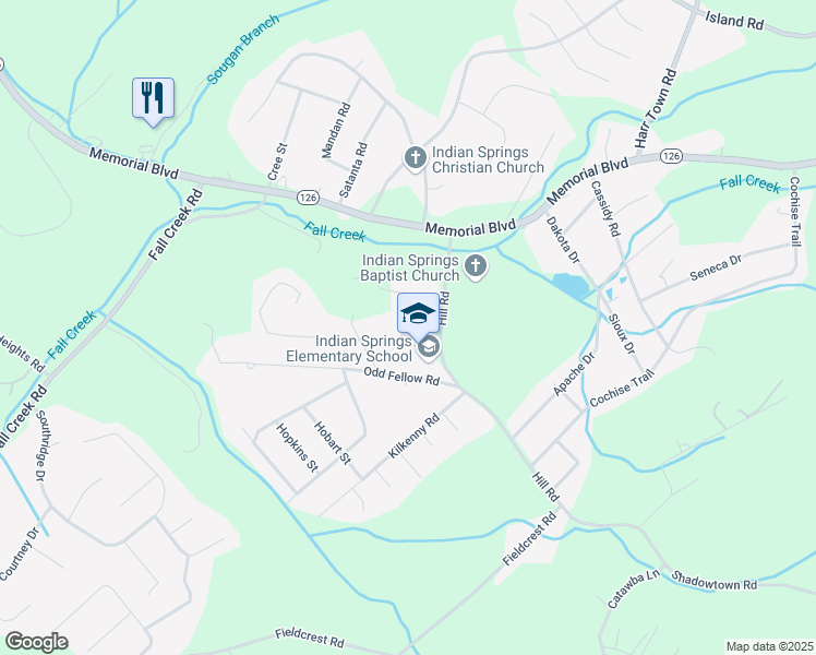 map of restaurants, bars, coffee shops, grocery stores, and more near 224 Hydaway Place in Kingsport