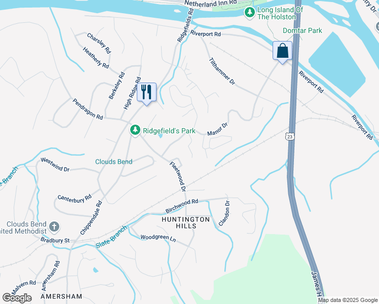 map of restaurants, bars, coffee shops, grocery stores, and more near 465 Manor Drive in Kingsport