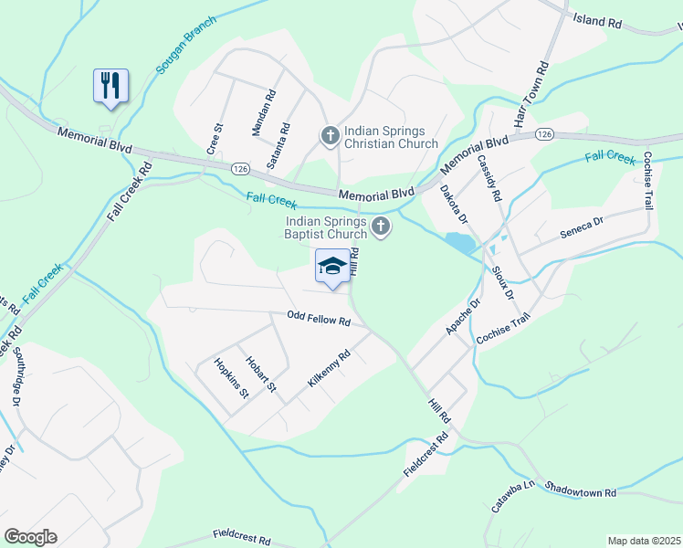 map of restaurants, bars, coffee shops, grocery stores, and more near 333 Hill Road in Kingsport