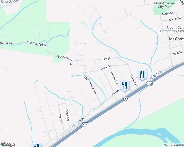 map of restaurants, bars, coffee shops, grocery stores, and more near 252 Asheville Avenue in Mount Carmel