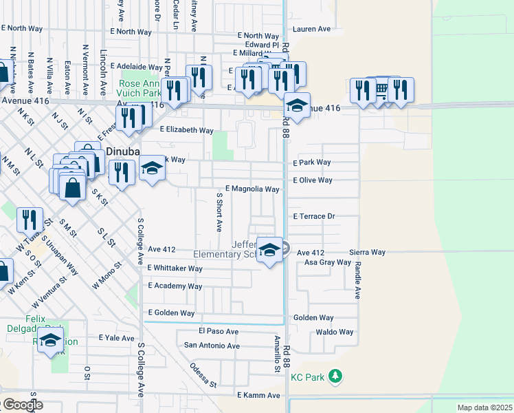 map of restaurants, bars, coffee shops, grocery stores, and more near 757 S Myrtle Ave in Dinuba