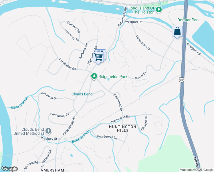 map of restaurants, bars, coffee shops, grocery stores, and more near 548B Fleetwood Drive in Kingsport