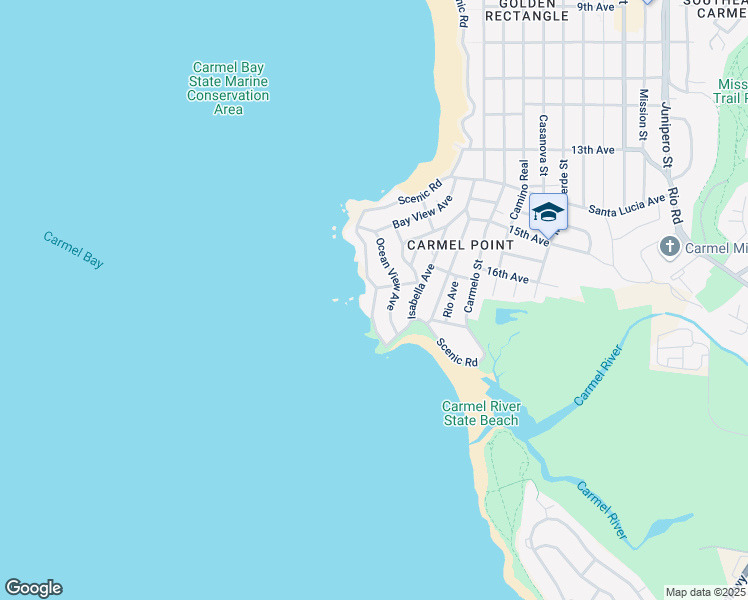 map of restaurants, bars, coffee shops, grocery stores, and more near 26320 Ocean View Avenue in Carmel-by-the-Sea