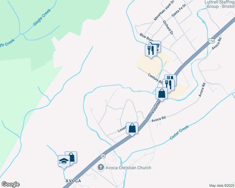 map of restaurants, bars, coffee shops, grocery stores, and more near 109 Timberlane Road in Bristol