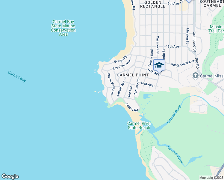 map of restaurants, bars, coffee shops, grocery stores, and more near 26320 Ocean View Avenue in Carmel-by-the-Sea