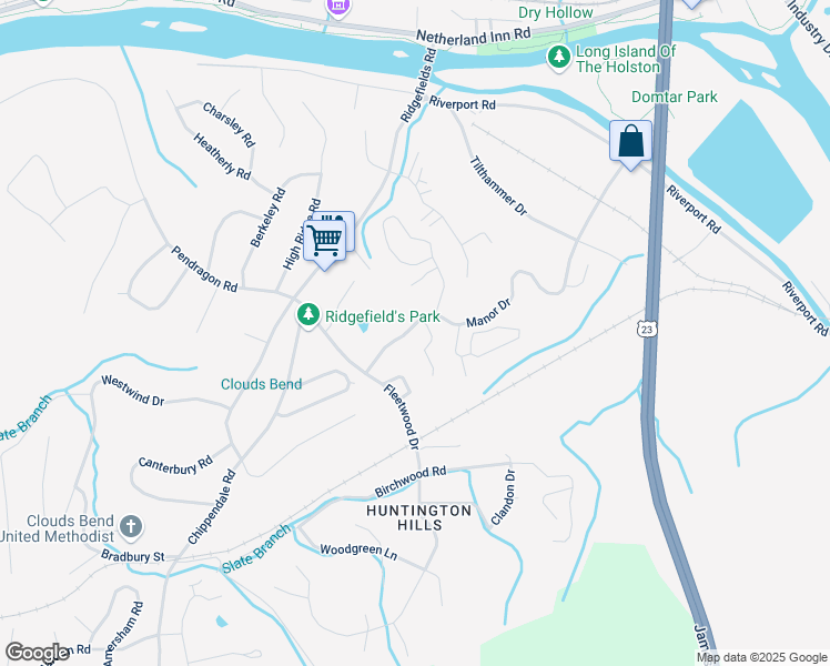 map of restaurants, bars, coffee shops, grocery stores, and more near 465 Manor Drive in Kingsport
