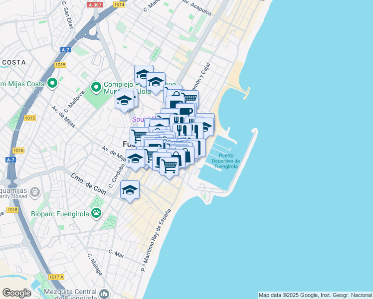 map of restaurants, bars, coffee shops, grocery stores, and more near 6 Calle Martínez Catena in Fuengirola