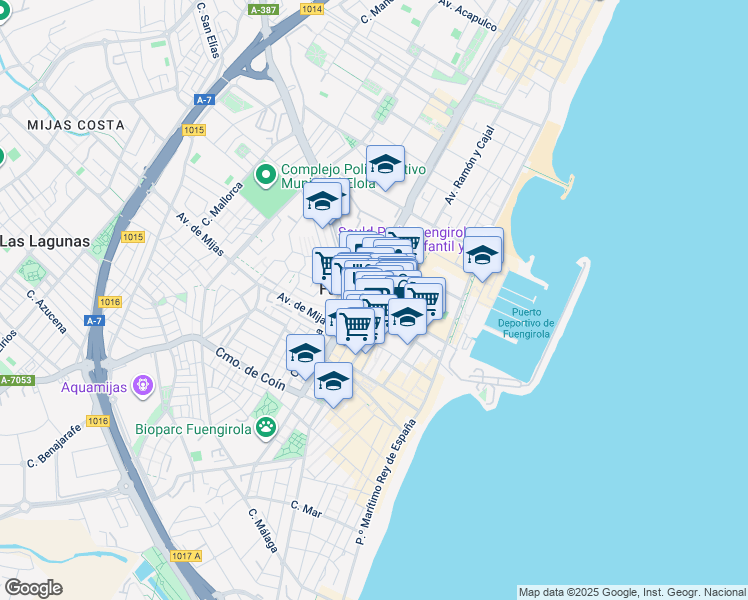 map of restaurants, bars, coffee shops, grocery stores, and more near Calle Alfonso XIII in Fuengirola